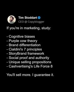 a black background with the words tim stoddart, co - founder if you're in marketing study