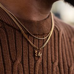 NEW Micro Gold Vintage Styled Initial Letter Charm on a 3mm Curb Chain This is perfect for gifting to a loved one. Add more than one initial to make a name or a loved ones initials! Paired with a modern 3mm curb chain to enhance the vintage styled effect of the pendant.  Available to purchase with or without a chain. Available with other chains on our page! - Made from Recycled Stainless Steel & 18K Gold PVD Plating - 18K Gold PVD Plating - Hypoallergenic - No tarnishing, No irritation, No fadin Initial Necklace For Men, Chain Size Chart, Mens Chain, Gold Initial Pendant, Gold Initial Necklace, Mens Jewellery, Initial Necklace Gold, Gold Initial, Necklace For Men