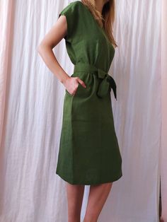 "Linen dress for women, it's elegant, minimalist, and is sure to compliment every occasion, from formal gatherings to outings with friends. Made from 100% European flax, length is ± 110 cm (43\") Before placing an order, check the approximate measurements given below. If you are unsure about your size or would like to adjust the length of the item, you could leave your personal measurements (height, bust, waist and hips) in a personalization box. SIZE and FIT Size XS Bust 85cm / Waist 66cm / Hip Elegant A-line Dress With Relaxed Fit, Plain Non-stretch Knee-length Dresses, Linen Dress For Daywear, Solid Color Linen Dress For Daywear, Plain Linen Dress For Spring, Cotton Shift Midi Dress In Solid Color, Elegant A-line Linen Dress With Pockets, Mid-length Dress With Pockets, Cotton Non-stretch Dresses With Pockets