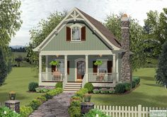 Cottage, Craftsman, Narrow Lot House Plan 74868 with 1 Beds , 2 Baths Elevation Granny Pods, Small Cottage House, House Plan With Loft, Small Cottage House Plans, Small Cottage Homes, A Small House, Casas Coloniales, Cottage Plan, Craftsman Style House Plans