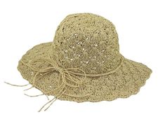 A beautiful crocheted paper sun hat with a 3" brim in a natural color. 21 1/4 inches. Beige Brimmed Crochet Hat For Warm Weather, Summer Hat With Crochet Lace, Beach Hat With Adjustable Crochet Lace, Beach Hat With Crochet Lace And Adjustable Fit, Lightweight Beige Crochet Hat For Warm Weather, Spring Sun Hat With Crochet Trim And Curved Brim, Casual Crochet Lace Hat For The Beach, Crochet Lace Hats For Summer Beach, Crochet Lace Summer Beach Hats