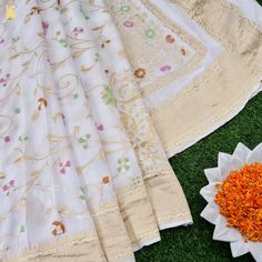 An exclusive saree from Khinkhwab. Add a dash of your favorite color to your ethnic look with this beautiful Banarasi saree from our dyeable georgette collection. The Saree is made of pure Georgette. Contact us for color and customization. Traditional White Chanderi Pre-draped Saree, White Art Silk Dupatta With Zari Weaving, White Silk Saree With Cutdana Work, White Silk Saree With Cutdana Detail, White Silk Saree With Cutdana, White Silk Dupatta For Festivals, White Silk Saree For Diwali, White Silk Pre-draped Saree For Festivals, White Katan Silk Dupatta With Zari Work