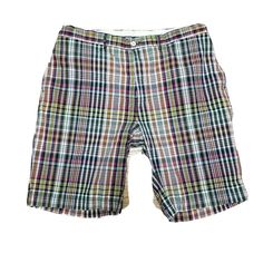 New Polo Ralph Lauren Mens Shorts Sz 40 Blue Plaid Flat Front 11" Inseam Casual Multicolor Bermuda Bottoms, Casual Multicolor Short Leg Bottoms, Multicolor Cotton Bermuda Shorts, Pink Chinos, Tan Chinos, Plaid Flats, Polo Ralph Lauren Shorts, Seersucker Shorts, Oxford Blue