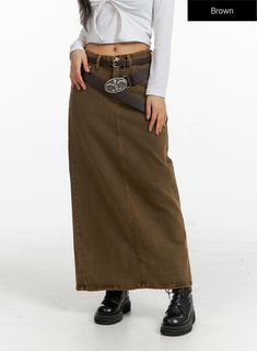 washed-denim-maxi-skirt-cf407 / Brown High Waist Denim Skirt For Fall, Trendy High Rise Denim Skirt, Non-stretch Trendy Pleated Skirt, Trendy Non-stretch Pleated Skirt, Full-length Denim Cotton Skirt For Summer, Casual Non-stretch Denim Skirt For Spring, Casual High Rise Fitted Skirt, Trendy Mid-rise Cotton Skirt, Spring Casual Non-stretch Denim Skirt