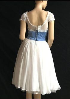 "Ballet Dress - Professional Ballet dress. This ballet dress can be used for ballet \"Giselle\". The bodice is made of velvet with semi-stretch fabric lining. decorated with ribbons & white trim. The skirt is made of two layers white chiffon. The bodice has two rows of hooks for comfortable adjustment. This is a custom made order. It will take 2-3 weeks to complete. We will need your body measurements in order to get started. Please see photos for how to correctly measure each part of the da White Fitted Balletcore Dress, White Fitted Corset Dress For Costume Party, Fitted Balletcore Dress For Costume Party, Fitted Balletcore Evening Dress, Balletcore Fitted Evening Dress, White Party Dress With Underbust Shape, White Underbust Corset Dress For Costume Party, Fitted White Corset Dress With Attached Cancan, White Fitted Underbust Dress