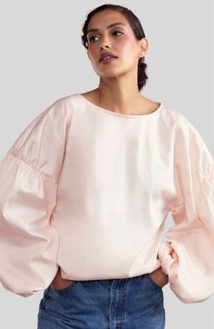 Geneva cotton balloon sleeve blouse. Drop shoulder with sheering Balloon sleeve with elastic cuffs Bateau neckline Loose flowy fit Breathable polished cotton Balloon Sleeve Blouse, Blouse Nordstrom, Bateau Neckline, Cotton Blouse, Cynthia Rowley, Cotton Voile, Pink Blouse, Cotton Blouses, Pink Cotton