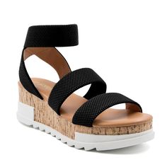 PRICES MAY VARY. Taking style inspiration from digging what's the most covetable summer leisure-time shoe, the elastic strappy upper with hybrid rubber and cork platform sandals, it is perfectly complements your fashion aesthetic Featuring cork platform to balance wedge heel, great slope and curve to the footbed and perfect to add a few inches to your frame. White synthetic bottom sole with Wave-Siping for ultimate wet/dry traction Pamper your feet with a cushioned soft foot bed, and stretchy st Sandals Outfit Summer, Black Platforms, Black Platform Wedges, Sandals Platform, Sandals Outfit, Beautiful Sandals, Sandal Platform, Cork Wedges Sandals, Womens Sandals Wedges