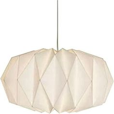 an origami light hanging from a ceiling fixture with white paper coverings on it