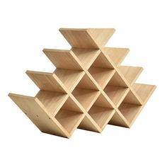 a set of six wooden shelves stacked on top of each other in the shape of pyramids