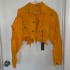 Carmar Lf Jean Jacket Ripped Style Orange/Yellow Color Size S New With Tag Never Worn Orange Yellow Color, Diy Anniversary Gift, Orange Jeans, Diy Anniversary, Orange Outfit, Orange Jacket, Sunset Shimmer, Orange Dress, Orange Yellow