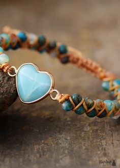 Boho Bracelet Friendship Macrame Blue Heart Amazonite Macrame Bracelets, Blue Heart, Blue Bracelet, Boho Bracelets, Boho Dress, Boho Jewelry, Friendship Bracelets, Boho Chic, Macrame