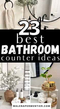 bathroom counter decor ideas - bathroom vanity decor Rustic Bathroom Decorating Ideas, Bathroom Small Counter Decor, Staging Bathroom Counter, Vanity Set Up Ideas Bathroom, Guest Bathroom Counter Ideas, Decor For Bathroom Vanity, How To Decorate Small Bathroom Counter, Small Vanity Decor Bathroom