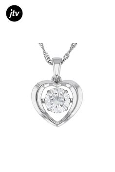 Moissanite Fire (R) 1.50ct diamond equivalent weight round brilliant, Platineve(R) dancing heart pendant with 18 inch Singapore chain. Measures 13/16 "L x 9/16 "W. Chain has a lobster clasp and 2 inch extender. Actual moissanite weight is 1.35ct. White Gold Diamond Necklace With Center Stone As Gift, Diamond Necklace With Center Stone As A Gift, Brilliant Cut Diamond White Solitaire Necklace With Heart Pendant, Diamond White Solitaire Necklace With Brilliant Cut Heart Pendant, Anniversary Heart Cut Solitaire Necklace With Prong Setting, Gift Diamond Necklace With Round Cut Center Stone, Heart Cut Solitaire Necklace With Prong Setting For Anniversary, Gift Round Cut Diamond Necklace With Center Stone, Round Cut Diamond Necklace With Center Stone Gift