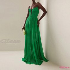 Qteee - Chic Strapless Maxi Dress - Formal Evening Gown Summer Evening Gown With Spaghetti Straps, Summer Prom Gown With Spaghetti Straps, Green Evening Gown With Spaghetti Straps, Green Gown With Spaghetti Straps For Evening, Green Spaghetti Straps Gown For Evening, Green Spaghetti Strap Evening Gown, Spring Party Gown With Spaghetti Straps, Green Summer Prom Gown, Spring Gown With Spaghetti Straps