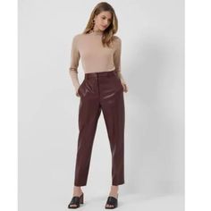 Amazing Chocolate Brown Faux Leather Trouser Pants. Pockets In Front. 100% Viscose. 15 Inch Waist With No Stretch. Inseam 27 Inches Rise 12 Inches. Very On Trend This Fall! Brown Leather Pants, Leather Pant, Slim Trousers, Tapered Trousers, Trouser Style, Slim Fit Trousers, Faux Leather Pants, Karen Millen, Brown Fashion