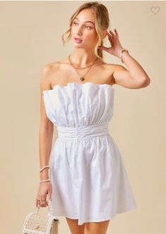 Ruched strapless poplin mini dress. Perfect for spring and graduation! Spring Bandeau Mini Dress With Ruched Bodice, Strapless Dress With Ruched Bodice For Brunch, Summer Bandeau Mini Dress With Ruched Bodice, Strapless Mini Dress With Ruched Bodice For Spring, Strapless Spring Mini Dress With Ruched Bodice, Strapless Ruched Dress For Day Out, Ruched Strapless Dress For Day Out, Spring Strapless Mini Dress With Ruched Bodice, Day Out Ruched Strapless Sundress