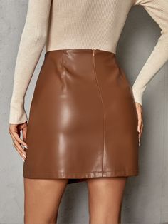 Elegant Floral High Waist Sheath Skirt - Brown - XL Fall Asymmetrical Lined Pencil Skirt, High Waist Lined Pencil Skirt For Fall, Brown Pleated Skirt For Night Out, Fitted Asymmetrical Skort For Fall, Brown Lined Mini Skort, High Waist Fitted Brown Skort, High Waist Brown Skirt For Night Out, Brown Midi Skirt For Night Out, High Waist Lined Skirt For Fall