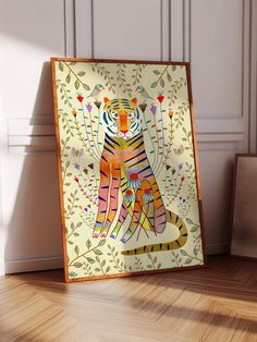 Wild Tiger Art Print, Home Decor for Living Room, Kitchen, Bedroom, Kids, Nursery, Children's Playroom, Bright and Colorful, Floral, Flowers - Etsy Nursery Tapestry Wall Hangings, Maximalist Kids Room, Art For Baby Room, Ashley Percival, Tiger Art Print, Coloured Pencil Drawings, Colour Themes, Wild Tiger, Colored Pencil Drawings