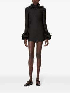 Valentino Garavani Ruffled Mini Dress | Black | FARFETCH Ruffled Mini Dress, Long Sleeve Ruffle Dress, Short Dress White, Long Sleeve Cocktail Dress, Wardrobe Edit, Mini Dress Black, Ruffle Mini Dress, Exclusive Fashion, Black Cocktail Dress