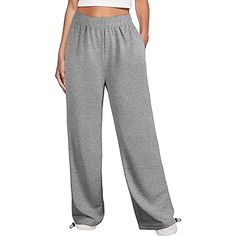 Gray Drawstring Sportswear Wide Leg Jogger Pants Sports Wide Leg Pants With Drawstring, Sporty Baggy Bottoms With Drawstring, Sporty Full-length Pants With Drawstring, Sporty Drawstring Pants Full Length, Sporty Full-length Drawstring Pants, Baggy Sportswear Bottoms With Drawstring, Baggy Drawstring Sportswear Bottoms, Sports Trousers With Drawstring, Baggy Athleisure Yoga Pants