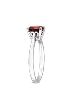 Make a stunning statement of style with this brilliant ring crafted with a solitaire garnet. Total garnet weight: 1.60ct. Sterling silver/garnet Imported Formal Garnet Ring With Center Stone, Formal Garnet Rings With Accent Stones, Formal Garnet Birthstone Ring In Fine Jewelry Style, Formal Garnet Birthstone Ring Fine Jewelry, Garnet Ring With Prong Setting, Formal Garnet Birthstone Ring, Elegant Garnet Solitaire Birthstone Ring, Formal Red Birthstone Ring With Polished Finish, Formal Red Polished Birthstone Ring