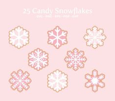 the 25 candy snowflakes are pink and white