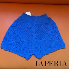 A Stylish Pair Of La Perla Beyond The Beach Knitwear Shorts Authentic Rare, Limited Edition New, With Tags Size: M The Beyond The Beach Shorts Are Crafted In An Openwork Knit For Subtle Mosaic Patterning That Translates A Mid-Rise Silhouette Into Something Brimming With Wanderlust. Beautiful Royal Blue Color 96% Viscose 4% Polyester Chic And Versatile! 12” Rise, 2” Inseam Summer Knit Beach Bottoms, Summer Stretch Pointelle Knit Bottoms, Knit Bottoms For Summer Vacation, Summer Vacation Knit Bottoms, Knit Shorts For Spring Vacation, Spring Vacation Knit Shorts, Knit Beach Shorts For Summer, Knit Shorts For Beach In Summer, Summer Pointelle Knit Bottoms