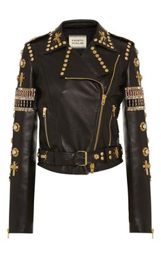 Embroidered Leather Biker Jacket by Fausto Puglisi for Preorder on Moda Operandi Studded Leather Jacket, Fausto Puglisi, Embroidered Leather, Real Leather Jacket, Vintage Leather Jacket, Genuine Leather Jackets, Leather Biker Jacket