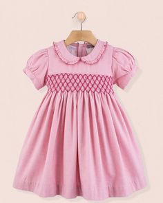 Valentina Italian Lipstick Flannel Smock - Smocked Dress Hand Smocked Dress, Pink Flannel, Bow Sash, Kids Sewing, Hand Smock, Sewing Patterns For Kids, Smocked Dress, Fabric Covered Button, Sewing Project