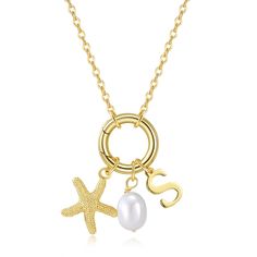 PRICES MAY VARY. 𝐏𝐄𝐑𝐒𝐎𝐍𝐀𝐋𝐈𝐙𝐄𝐃 𝐍𝐄𝐂𝐊𝐋𝐀𝐂𝐄 𝐃𝐄𝐒𝐈𝐆𝐍: This stylish pendant necklace consists of a natural freshwater pearl, a gold starfish pendant and an initial necklace.The unique beach and ocean style makes it a wonderful summer gift! 𝐎𝐂𝐂𝐀𝐒𝐈𝐎𝐍: The ring clasp can be opened manually, you can add or subtract charms according to your preference. Our charm necklaces can be worn alone or are perfect for layering with other necklaces! 𝐌𝐀𝐓𝐄𝐑𝐈𝐀: Our 14K gold plated Ocean Style, Summer Beach Jewelry, Starfish Pendant, Unique Beach, Jewel Necklace, Necklace Design, Gold Charm Necklace, Charm Necklaces, Summer Necklace