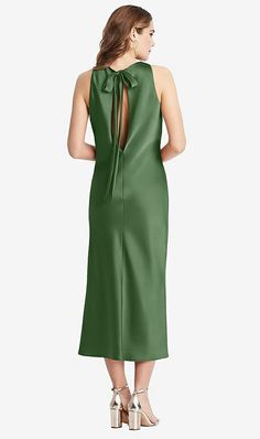 Elegant Formal Maxi Dress With Cutout Back, Satin Backless Midi Dress For Prom, Spring Formal Backless Dress With Tie Back, Elegant Bias Cut Dress For Wedding Guest, Elegant Satin Dress For Wedding Guest, Satin Finish Sleeveless Dress For Wedding Guest, Elegant Maxi Length Backless Dress With Cutout Back, Sleeveless Satin Dress With Back Opening For Spring, Elegant Midi Dress With Back Opening