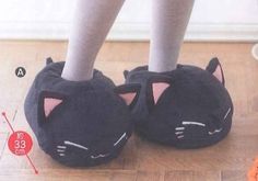 Nemuneko Plush Slippers2 Typ-A:Black About 13in. Cat Slippers, Dr Shoes, Plush Slippers, Cat Fashion