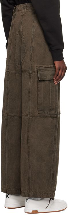 Cotton canvas cargo pants. Fading throughout. · Paneled construction · Belt loops · Two-pocket styling · Cargo pocket at outseams · Drawstring at cuffs Supplier color: Taupe Military Style Brown Bottoms With Pockets, Brown Military Style Pants With Pockets, Military Style Brown Pants With Pockets, Brown Military Pants With Pockets, Brown Utility Cargo Pants With Flap Pockets, Utility Cargo Skirt With Pockets For Work, Baggy Cotton Cargo Skirt With Pockets, Utility Cargo Skirt With Pockets, Utility Cargo Skirt With Patch Pockets For Work