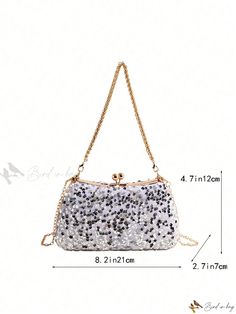 Bird in Bag - Exquisite Silver Sequin Evening Bag for Women: Rhinestone Inlaid, Elegant Clutch Handbag, Perfect for Parties Rectangular Sequin Bag For Evening, Rectangular Sequined Evening Bag, Sequined Event Clutch Bag, Rectangular Sequin Evening Bag, Glamorous Sequin Clutch Bag, Elegant Handheld Sequined Bags, Glamorous Rectangular Sequin Shoulder Bag, Elegant Sequin Shoulder Bag, Elegant White Sequined Bags