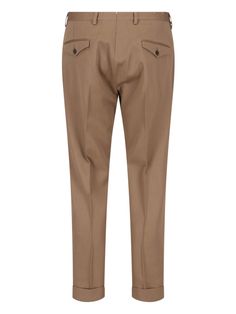 Briglia 1949 slim trousers in brown virgin wool, belt loops, zip and button closure, central pin tucks, two back flap pockets, turn-up hem. Classic Trousers With Concealed Front Fastening, Brown Business Bottoms With Belt Loops, Business Brown Bottoms With Belt Loops, Classic Brown Pants With Straight Hem, Classic Brown Bottoms With Straight Hem, Classic Brown Straight Hem Pants, Brown Tapered Leg Chinos With Belt Loops, Brown Business Dress Pants With Welt Pockets, Business Brown Bottoms With Welt Pockets