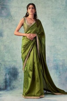 Shop for Punit Balana Green Organza Silk Saree With Blouse for Women Online at Aza Fashions Olive Green Saree, Wedding Date Ideas, Punit Balana, Hindu Ceremony, Organza Silk Saree, Designer Silk Sarees, Dresses Traditional, Saree Photoshoot, Indian Dresses Traditional