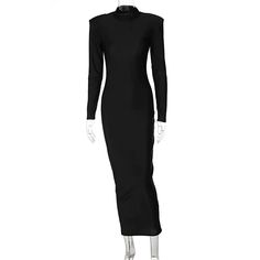 This Runway Ready: Turtleneck Maxi with Shoulder Flare is crafted with high-quality knitted fabric, offering a subtle stretch for an extra comfortable fit. The slim silhouette and empire waistline are stylishly complemented by the O-neck, regular sleeves, and mid-calf length. Flattering patchwork and a pullover closure complete this classic and timeless piece. Product Details Elasticity: Slight Strech Sleeve Style: Regular Fabric Type: Knitting Pattern Type: Solid Fit Type: Slim Silhouette: Shea Fitted Sheath Maxi Dress, Fitted Solid Color Elastane Midi Dress, Evening Bodycon Dress Solid Color Stretch, Chic High Stretch Black Dress, Chic High-stretch Black Dress, Chic Black High Stretch Dress, Stretch Solid Color Evening Bodycon Dress, Evening Stretch Bodycon Dress In Solid Color, Evening Stretch Bodycon Dress