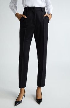 Inspired by the rich imagery of 1960s Sicily, these wool-blend gabardine trousers boast a clean, tailored silhouette and straight legs cropped at the ankle. Zip fly with button closure Front slant pockets; back welt pockets 89% virgin wool, 9% silk, 2% polyester Dry clean Made in Italy Designer Clothing Straight Silhouette Dress Pants With Belt Loops For Office, Formal Dress Pants With Belt Loops, Business Dress Pants With Belt Loops, Business Dress Pants With Belt Loops And Straight Silhouette, Formal Bottoms With Belt Loops And Straight Silhouette, Formal Straight Silhouette Pants With Belt Loops, Formal Bottoms With Straight Silhouette, Tailored Dress Pants With Belt Loops And Straight Silhouette, Elegant Pants With Pressed Crease And Straight Silhouette