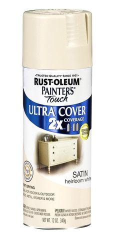 a white spray paint with the words rust - oleum on it's side