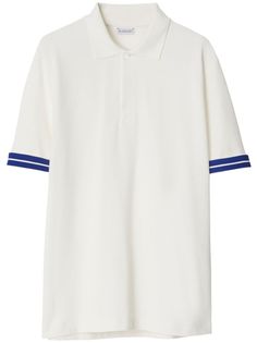 blue/white cotton stripe detailing polo collar front button placket short sleeves straight hem Polo Shirt Colors, Polo Shirt White, White Polo, Striped Polo Shirt, Pique Polo Shirt, Cotton Polo Shirt, Cotton Polo, Burberry Men, T-shirt Polos