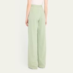 Oscar de la Renta pants in silk georgette High rise Pleated front Wide legs Full length Hook-tab/zip fly Silk/elastane Made in Italy Silk Straight Pants For Evening, Silk High-waisted Pants For Evening, Chic High-waist Silk Pants, High Waist Silk Wide Leg Pants For Work, Elegant High-waist Silk Wide Leg Pants, Green Wide Leg Pants For Evening, Elegant High Waist Silk Wide Leg Pants, Evening Green Trousers, High Waist Green Bottoms For Evening