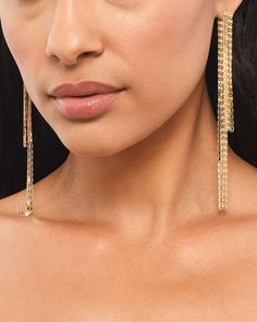 LANA dangle earrings    Approx. 5.125" length    Signature 14karat gold flatlink chains    For pierced ears    Imported Shoulder Duster Earrings, Duster Earrings, Lana Jewelry, Asymmetrical Earrings, Earring Trends, Gold Flats, Single Earring, Personalized Accessories, Pierced Ears