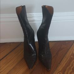 Size 10! Boots Made In Italy! In Great Condition But Somewhat Worn! Calf Leather Boots With 4-inch Heel And Pointed Toe, Ankle-high Boots With Leather Lining For Evening, Classic Pointed Toe Boots With 4-inch Heel, Classic Boots With 4-inch Heel And Round Toe, Classic Round Toe Boots With 4-inch Heel, Pointed Toe Boots With 4-inch Heel In Calf Leather, Fitted Leather-lined Ankle-high Heeled Boots, Fitted Ankle-high Heeled Boots With Leather Lining, Evening Boots With Leather Lining And Snip Toe