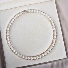 8-9mm AAA Chinese White Akoya Cultured Pearl Necklace This popular necklace design features AAA quality, round Chinese Akoya pearls measuring 8-9mm. Material: Chinese Akoya pearls in a silver clasp. What you see is what you get. To differ from those over-photoshopped images other products use, we take separate photographs of each piece of jewelry to present its actual quality. We promise: that what you see in the product photo is what you are receiving. Product Information Pearl Type Chinese Ako Popular Necklaces, Pearl Jewelry Necklace, Cultured Pearl Necklace, Pearl Necklaces, Necklace Design, Necklaces Jewelry, Pearl Types, Akoya Pearls, Buying Jewelry