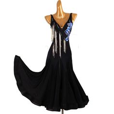 Customisable-Women's Embroider V-Neck DanceWear Ballroom Dance Dress Black Elegant Ballroom Dress With Attached Cancan, Elegant Dress With Attached Cancan For Dance, Oktoberfest Outfits, Ballroom Dance Dress, Dance Costumes Ballroom, Performance Training, Quickstep, Ballroom Dance Dresses, Outwear Women