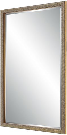 a gold framed mirror is shown against a white background with an intricate border around the edges