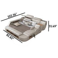 a large couch is shown with measurements for the seat and headrests on it