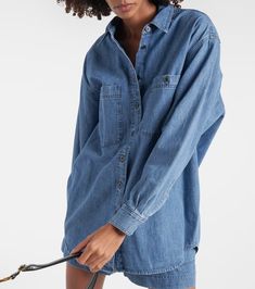 Verane denim shirt in blue - Marant Etoile | Mytheresa High Rise Denim, Suede Ankle Boots, Fashion Styles, Color Names, Denim Shirt, Long Tops, Designing Women, Clothing And Shoes, Color Design