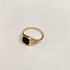 "Pinky ring, Signet ring with Black square Onyx Seal Suitable for women and men Made of 18K Gold plated and onyx stone Onyx size is 8.5x8.5 mm Please note in the \"notes to seller\" at checkout your ring size In Large sizes the seal get bigger relatively The product will arrive to you packed in gift box and padded envelope to maintain the product to view this ring with bigger seal : https://www.etsy.com/il-en/listing/254568861/signet-ring-women-ring-men-ring-pinky?ref=shop_home_active_5 to view Classic Black Adjustable Signet Ring, Classic Black Engraved Promise Ring, Adjustable Black Minimalist Signet Ring, Minimalist Black Couple Rings For Anniversary, Black Rectangular Signet Ring For Anniversary, Rectangular Onyx Signet Ring Gift, Black Rectangular Ring Gift, Black Rectangular Rings For Gifts, Black Adjustable Engraved Promise Ring