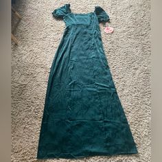 58” Long. Has A Zipper On The Side. Elastic On The Back. Green Fitted Short Sleeve Gown, Green Fitted Gown With Short Sleeves, Fitted Maxi Length Gown, Fitted Square Neck Lined Maxi Dress, Fitted A-line Maxi Dress In Solid Color, Fitted A-line Maxi Dress For Bridesmaid, Fitted A-line Maxi Bridesmaid Dress, Fitted A-line Bridesmaid Maxi Dress, Formal Solid Maxi Dress With Square Neck